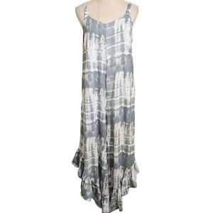 Japna Gray and White Tie-Dye Ruffled Wide Leg Jumpsuit
